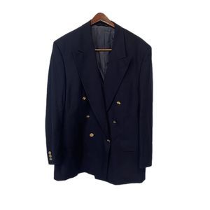 BURBERRYS Blazer Mens 44 Peak Double Breasted Gold Button Vintage USA Navy (C)